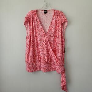 INC Int'l Concepts Top Womens 2X Gia Geo Pink Faux Wrap Modern Professional Boho